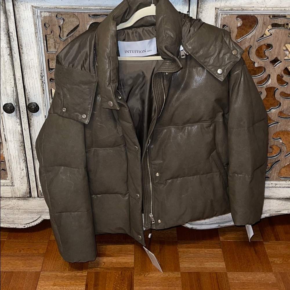 REAL LEATHER PUFFER JACKET-Intuition Ally Shrt